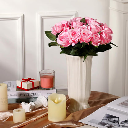24 Pcs Pink Rose Artificial Flowers with Long Stem