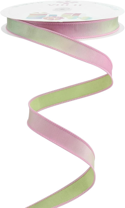 1" Pink Green Dupioni Ribbon 25 Yards Pastel Pink to Mint Green Ombre Ribbons for Crafts, Wreaths, Gift Wrapping, Bow Making, Weddings, Floral Bouquets, Perfect for Candyland, Easter & Spring
