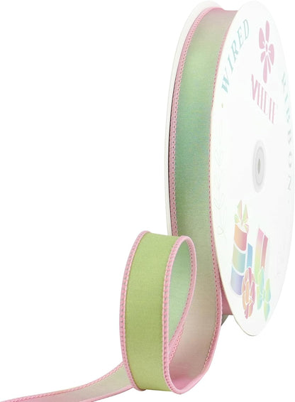 1" Pink Green Dupioni Ribbon 25 Yards Pastel Pink to Mint Green Ombre Ribbons for Crafts, Wreaths, Gift Wrapping, Bow Making, Weddings, Floral Bouquets, Perfect for Candyland, Easter & Spring
