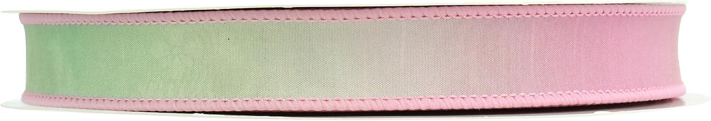 1" Pink Green Dupioni Ribbon 25 Yards Pastel Pink to Mint Green Ombre Ribbons for Crafts, Wreaths, Gift Wrapping, Bow Making, Weddings, Floral Bouquets, Perfect for Candyland, Easter & Spring