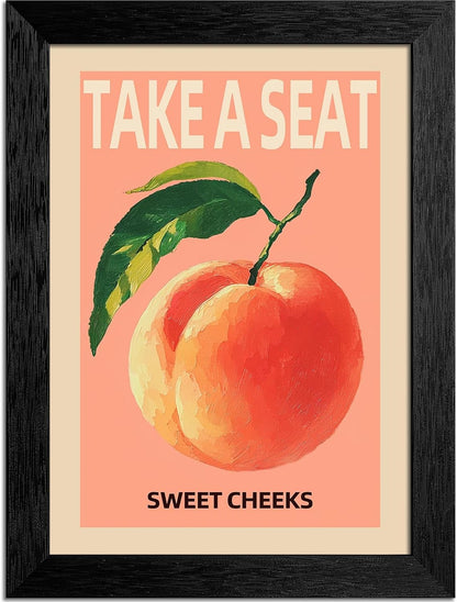 8X10 Inch Black Frames Take A Seat Sweet Cheeks Poster, Funny Bathroom Canvas Wall Art, Pink Peach Oil Painting, Trendy Quote Print Wall Decor For Bathroom Bedroom Dorm Powder Room
