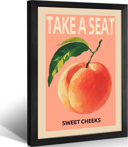 8X10 Inch Black Frames Take A Seat Sweet Cheeks Poster, Funny Bathroom Canvas Wall Art, Pink Peach Oil Painting, Trendy Quote Print Wall Decor For Bathroom Bedroom Dorm Powder Room