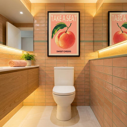 8X10 Inch Black Frames Take A Seat Sweet Cheeks Poster, Funny Bathroom Canvas Wall Art, Pink Peach Oil Painting, Trendy Quote Print Wall Decor For Bathroom Bedroom Dorm Powder Room