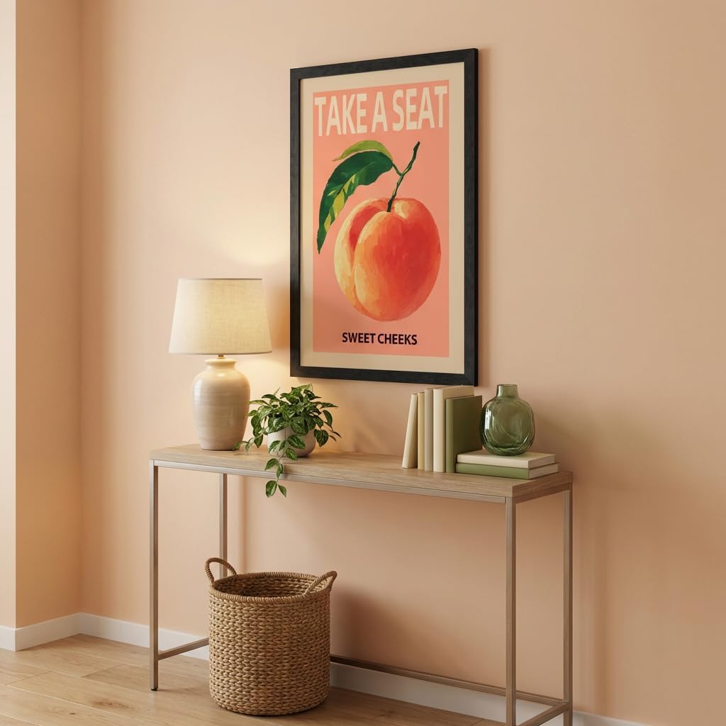 8X10 Inch Black Frames Take A Seat Sweet Cheeks Poster, Funny Bathroom Canvas Wall Art, Pink Peach Oil Painting, Trendy Quote Print Wall Decor For Bathroom Bedroom Dorm Powder Room