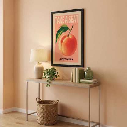 8X10 Inch Black Frames Take A Seat Sweet Cheeks Poster, Funny Bathroom Canvas Wall Art, Pink Peach Oil Painting, Trendy Quote Print Wall Decor For Bathroom Bedroom Dorm Powder Room