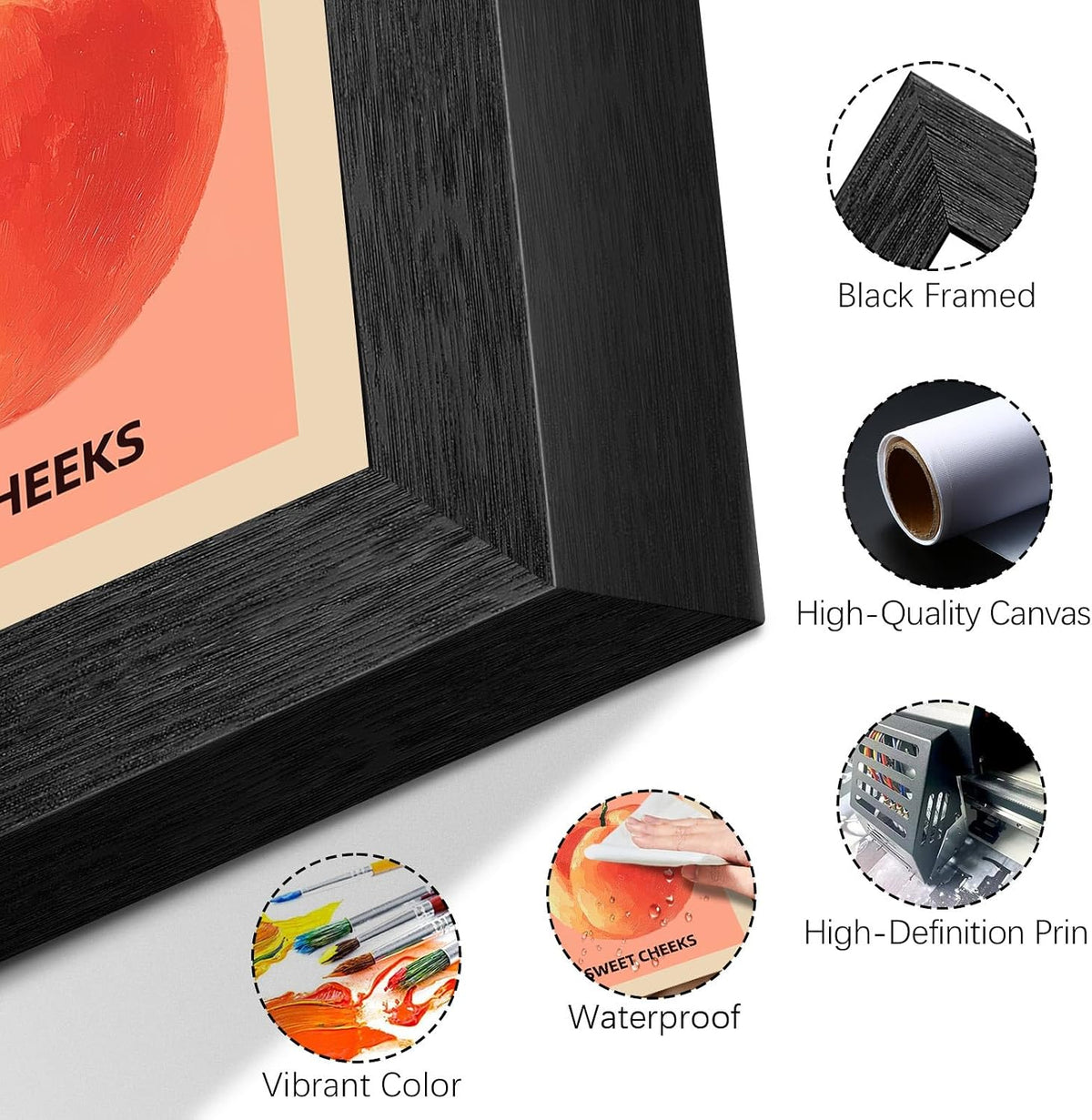 8X10 Inch Black Frames Take A Seat Sweet Cheeks Poster, Funny Bathroom Canvas Wall Art, Pink Peach Oil Painting, Trendy Quote Print Wall Decor For Bathroom Bedroom Dorm Powder Room