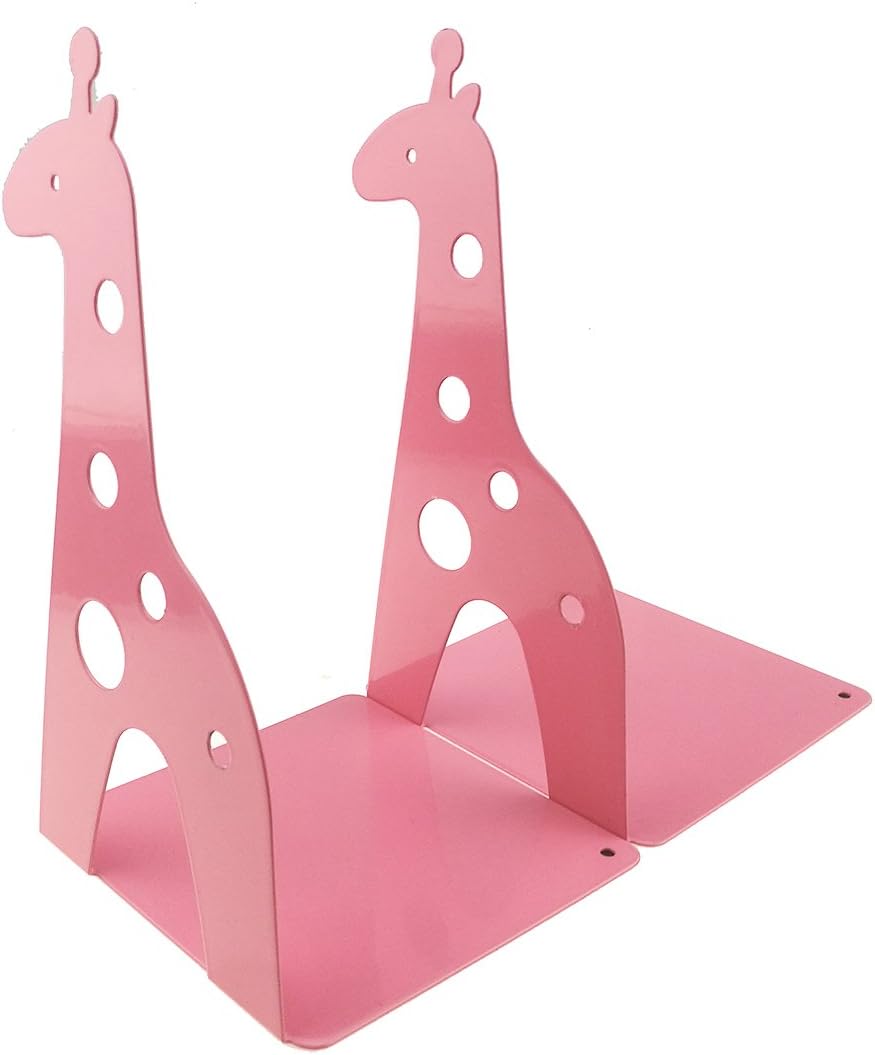 Cute Cartoon Giraffe Shape Nonskid Metal Bookends for Kids Gift Decoration (Pink)