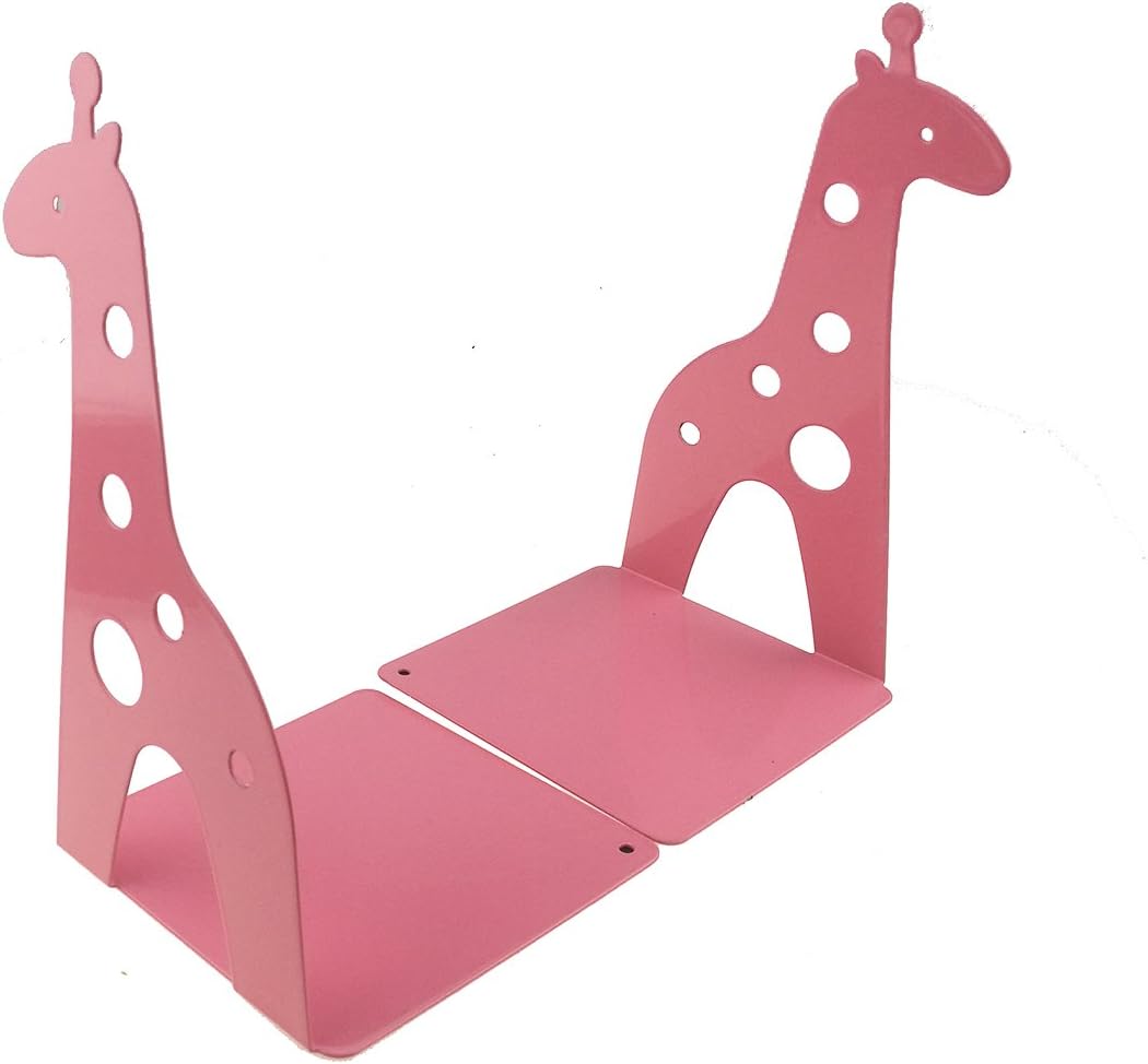 Cute Cartoon Giraffe Shape Nonskid Metal Bookends for Kids Gift Decoration (Pink)