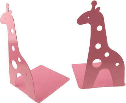 Cute Cartoon Giraffe Shape Nonskid Metal Bookends for Kids Gift Decoration (Pink)