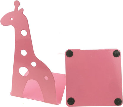 Cute Cartoon Giraffe Shape Nonskid Metal Bookends for Kids Gift Decoration (Pink)