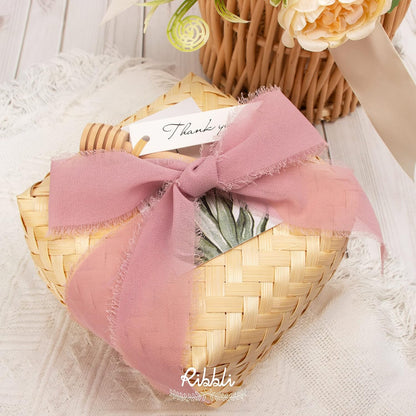 Chiffon Silk Ribbon, 1.5 inch x 30 Yard, Champagne/Blush Pink/Dusty Rose Fringe Chiffon Ribbon for Wedding Invitations, Bridal Bouquets Wrapping, Flower Arrangement Decoration