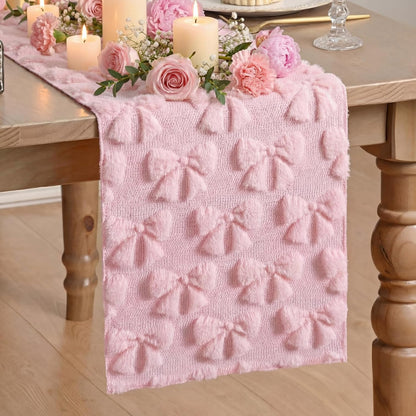 Pink Bow Soft Plush Table Runner Christmas Coquette Room Decor