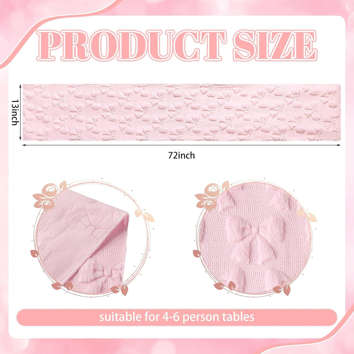 Pink Bow Soft Plush Table Runner Christmas Coquette Room Decor