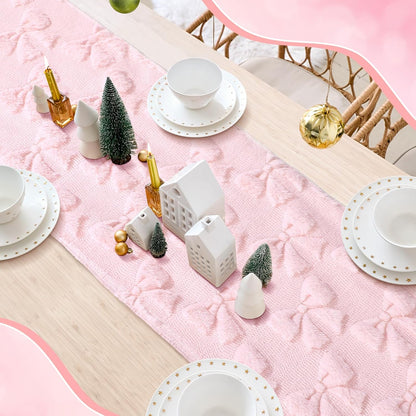 Pink Bow Soft Plush Table Runner Christmas Coquette Room Decor