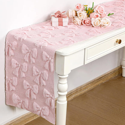 Pink Bow Soft Plush Table Runner Christmas Coquette Room Decor