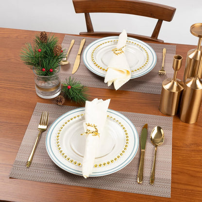 Placemats Set of 6, Washable Vinyl Woven Placemats, Heat Resistant & Wipeable Table Mats for Kitchen Dining Table (Pink Gold)