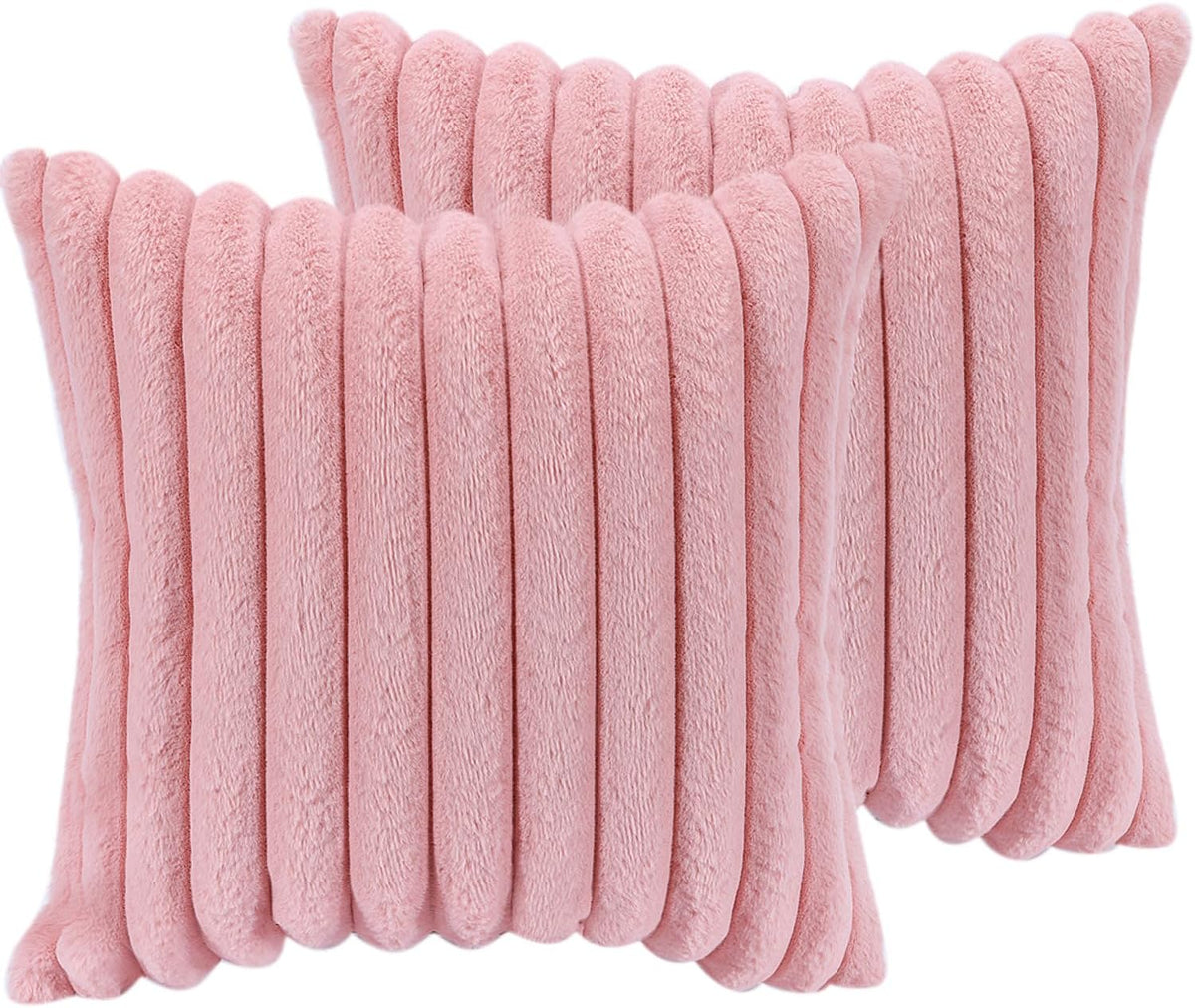 18x18 Decorative Faux Fur Throw Pillow Covers Set of 2- Pink