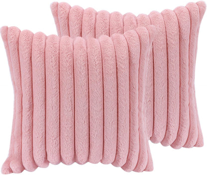 18x18 Decorative Faux Fur Throw Pillow Covers Set of 2- Pink