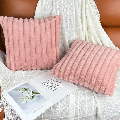 18x18 Decorative Faux Fur Throw Pillow Covers Set of 2- Pink