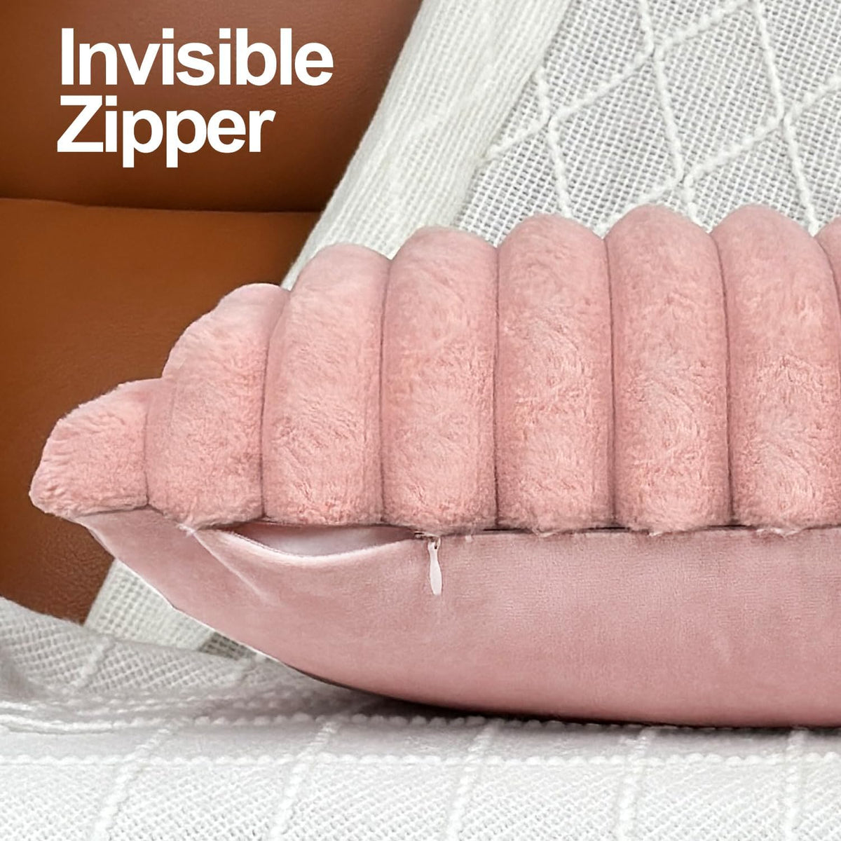 18x18 Decorative Faux Fur Throw Pillow Covers Set of 2- Pink