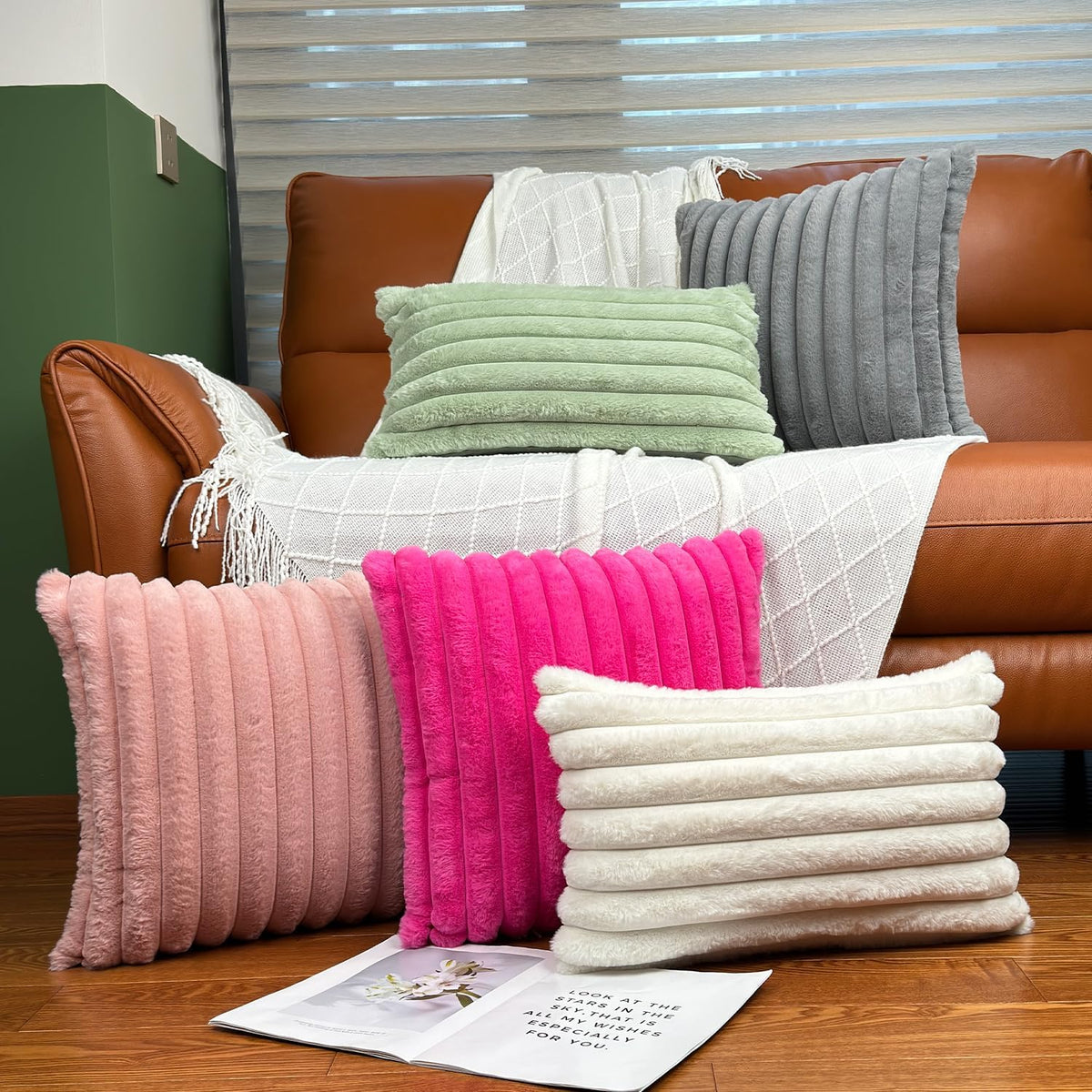 18x18 Decorative Faux Fur Throw Pillow Covers Set of 2- Pink