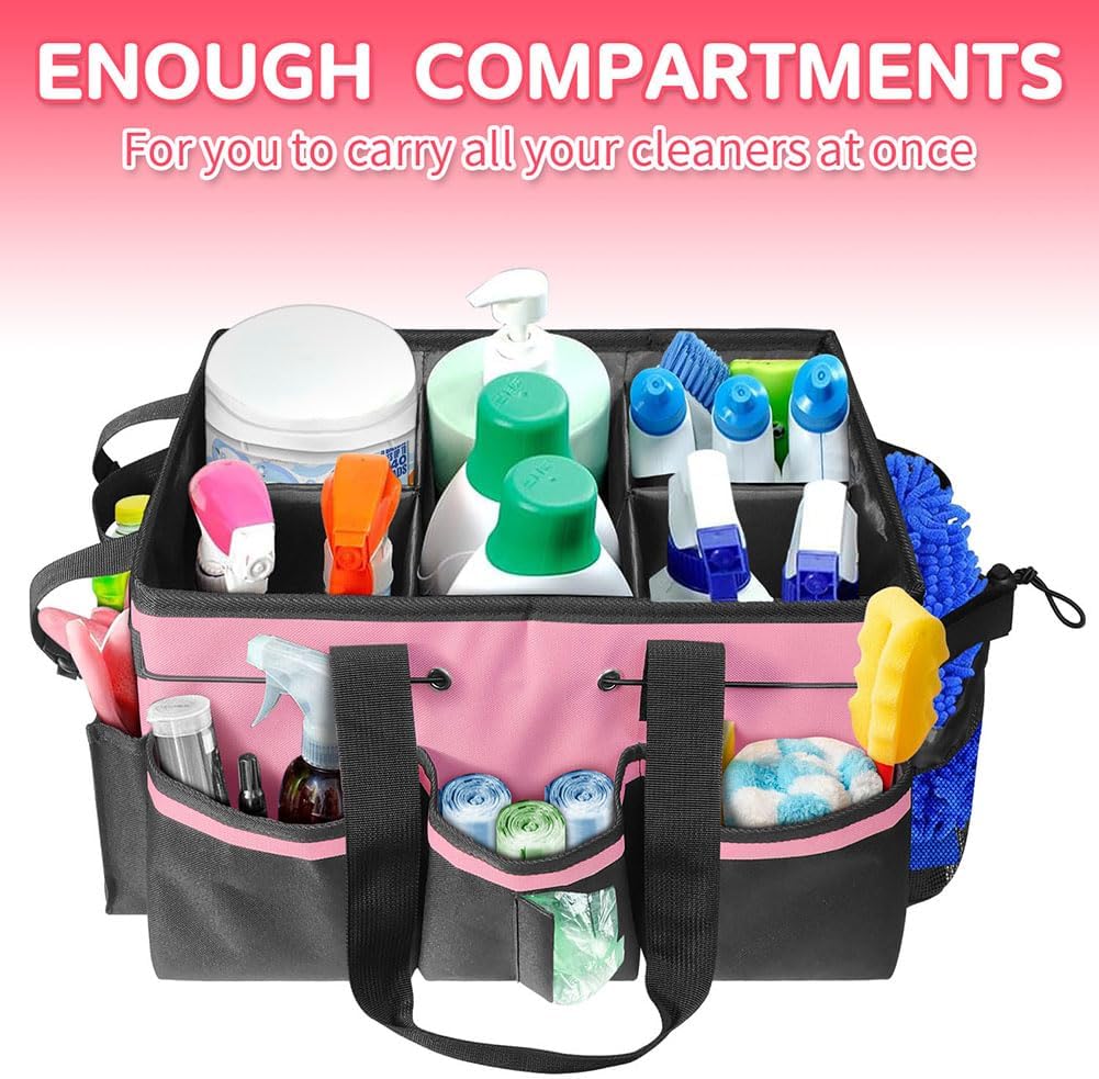 Cleaning Caddy Bag Cleaning Tool Organizers Oxford Cloth Storage Tote Bag (Pink)