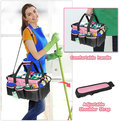 Cleaning Caddy Bag Cleaning Tool Organizers Oxford Cloth Storage Tote Bag (Pink)