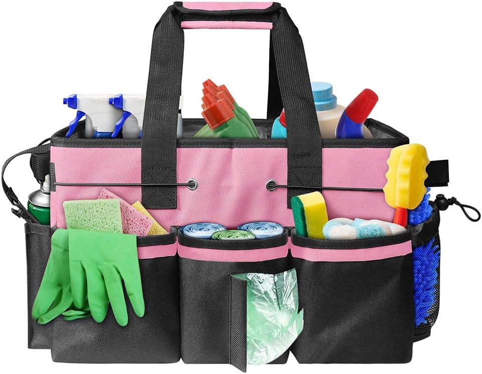 Cleaning Caddy Bag Cleaning Tool Organizers Oxford Cloth Storage Tote Bag (Pink)