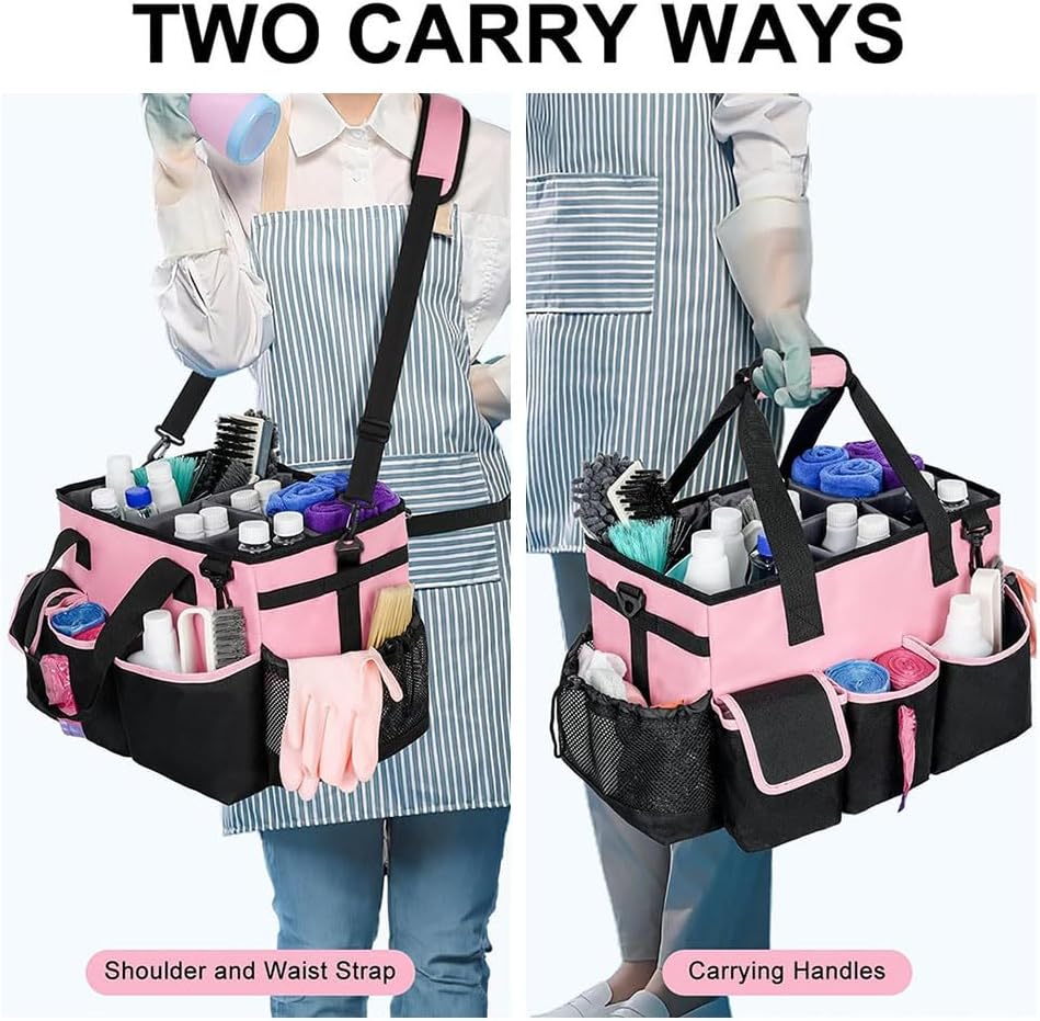Cleaning Caddy Bag Cleaning Tool Organizers Oxford Cloth Storage Tote Bag (Pink)