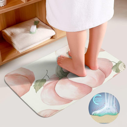 Light Pink Pumpkins Bathroom Rugs Bath Mats Set 3 Piece 20"x32" Seasonal Autumn Leaves Thanksgiving Harvest with U-Shaped Contour Rug Toilet Lid Cover Coral Velvet Soft Bathroom Absorbent Rug Set