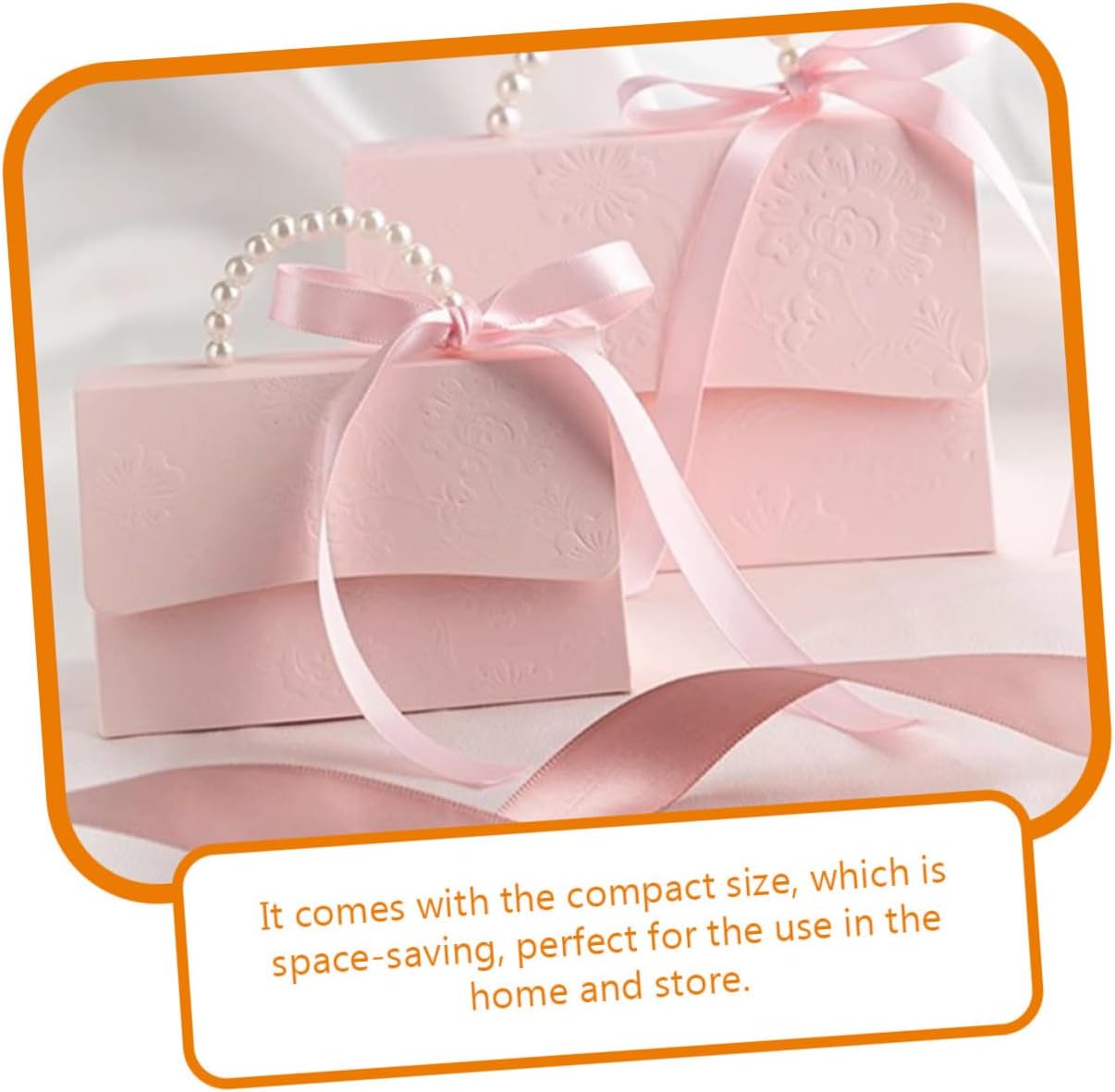 OUNONA Box Set with Pink Mini and Medium Paper Boxes, Flower Embossed Candy Packaging, Pearl Chain Handle, Wedding Party Favor Packaging Supplies