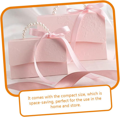 OUNONA Box Set with Pink Mini and Medium Paper Boxes, Flower Embossed Candy Packaging, Pearl Chain Handle, Wedding Party Favor Packaging Supplies