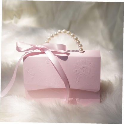 OUNONA Box Set with Pink Mini and Medium Paper Boxes, Flower Embossed Candy Packaging, Pearl Chain Handle, Wedding Party Favor Packaging Supplies