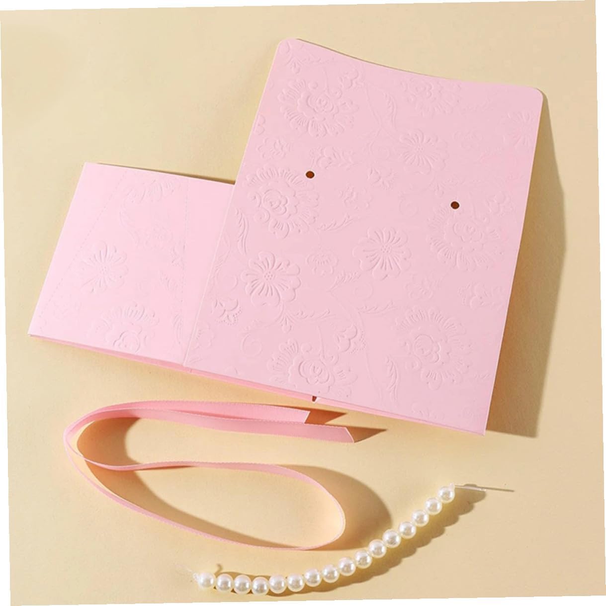 OUNONA Box Set with Pink Mini and Medium Paper Boxes, Flower Embossed Candy Packaging, Pearl Chain Handle, Wedding Party Favor Packaging Supplies