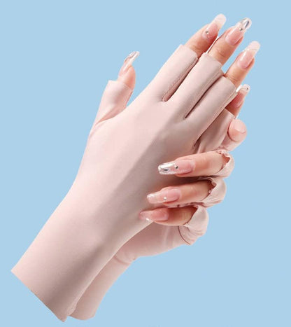Women Fingerless Gloves UV Protection Gloves Cool Ice Sun Block Driving