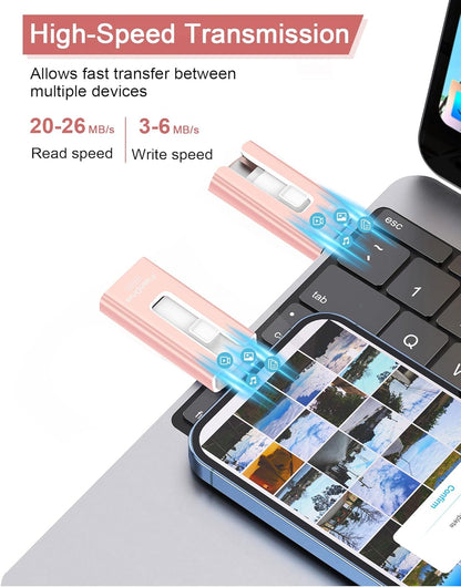 256GB USB Flash Drive for Phone and Pad, High Speed External USB Thumb Drives - Photo Storage Memory Stick for Save More Photos and Videos (Pink, 256GB)