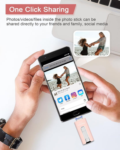 256GB USB Flash Drive for Phone and Pad, High Speed External USB Thumb Drives - Photo Storage Memory Stick for Save More Photos and Videos (Pink, 256GB)