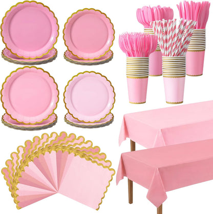 452 Pcs Pink Party Decorations Disposable Tableware Set for 50 Guest