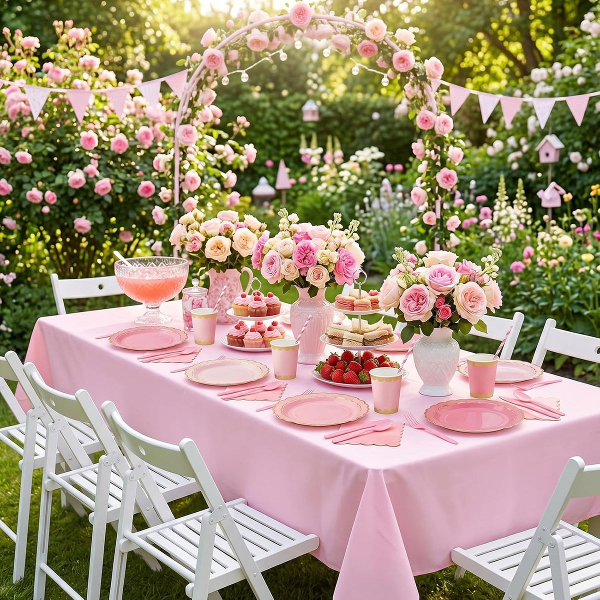 452 Pcs Pink Party Decorations Disposable Tableware Set for 50 Guest