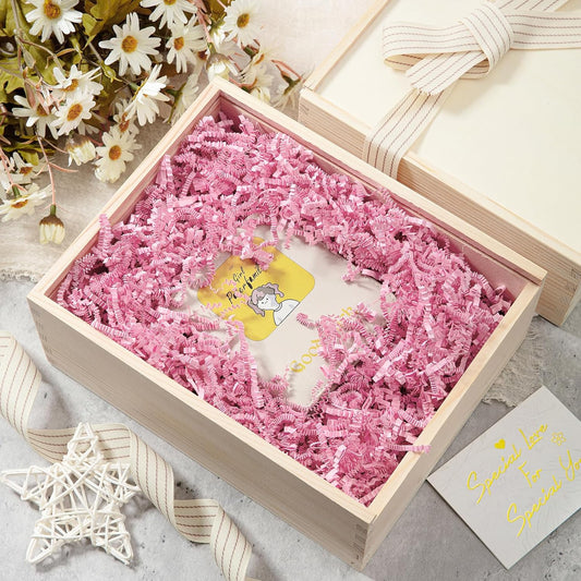 1 LB Crinkle Cut Paper Shred Filler Light Pink Crinkle Shredded Paper for Gift Box - Gift Basket Bag Filler - Grass Cushion Stuffing for Valentine's Day, Birthday Packaging Wrapping