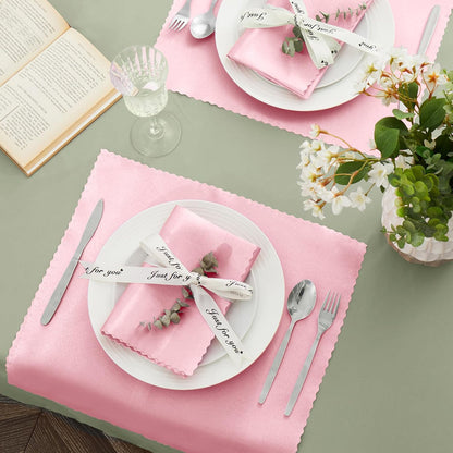 24 Pack Blush Pink Scalloped Satin Napkins 12x12 Inch Wedding