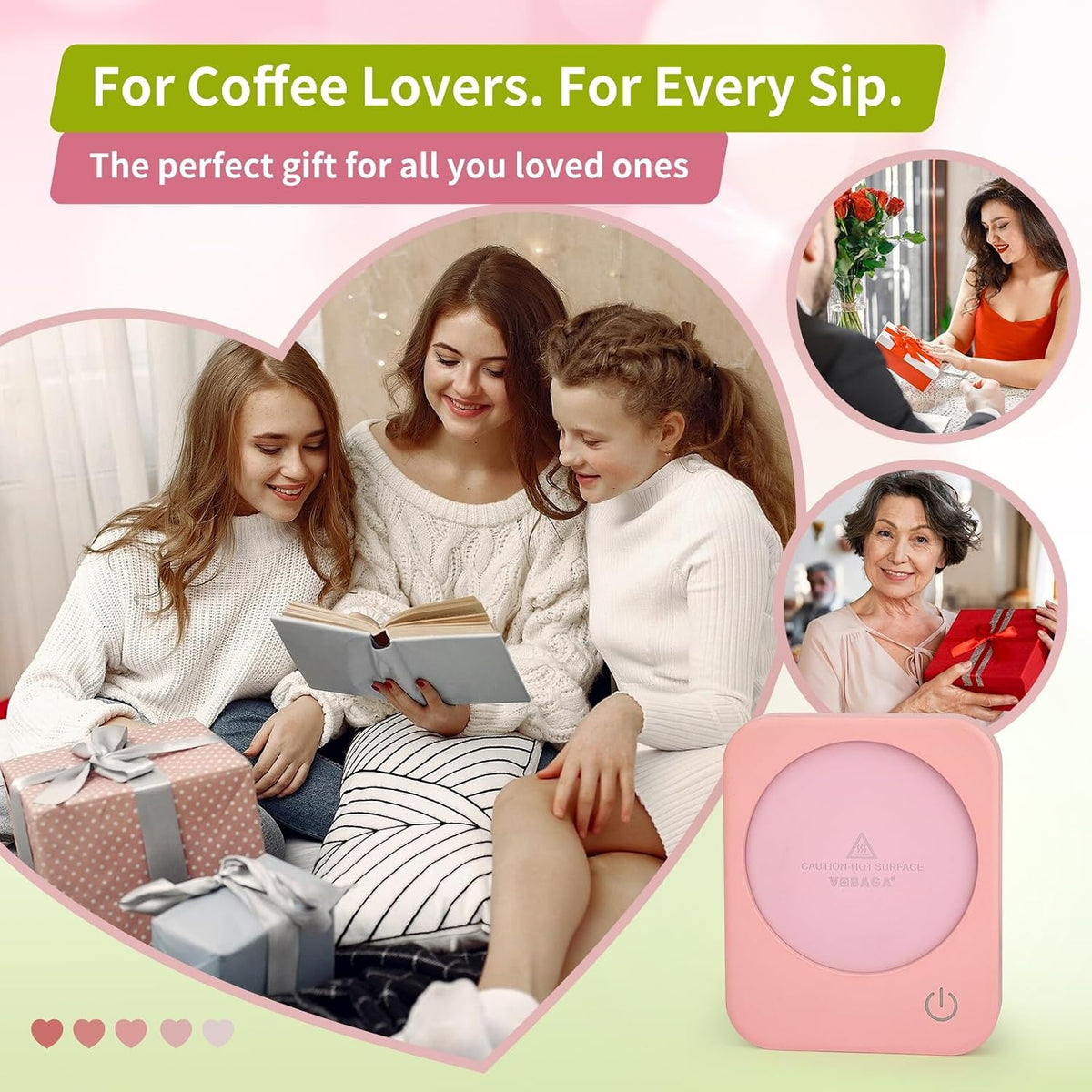 Coffee Mug Warmer for Desk with Auto Shut Off & 3-Temp Settings, Coffee Cup Warmer Galentines Day Gift Home Office Accessory, Perfect for Coffee, Tea, Milk (No Mug)
