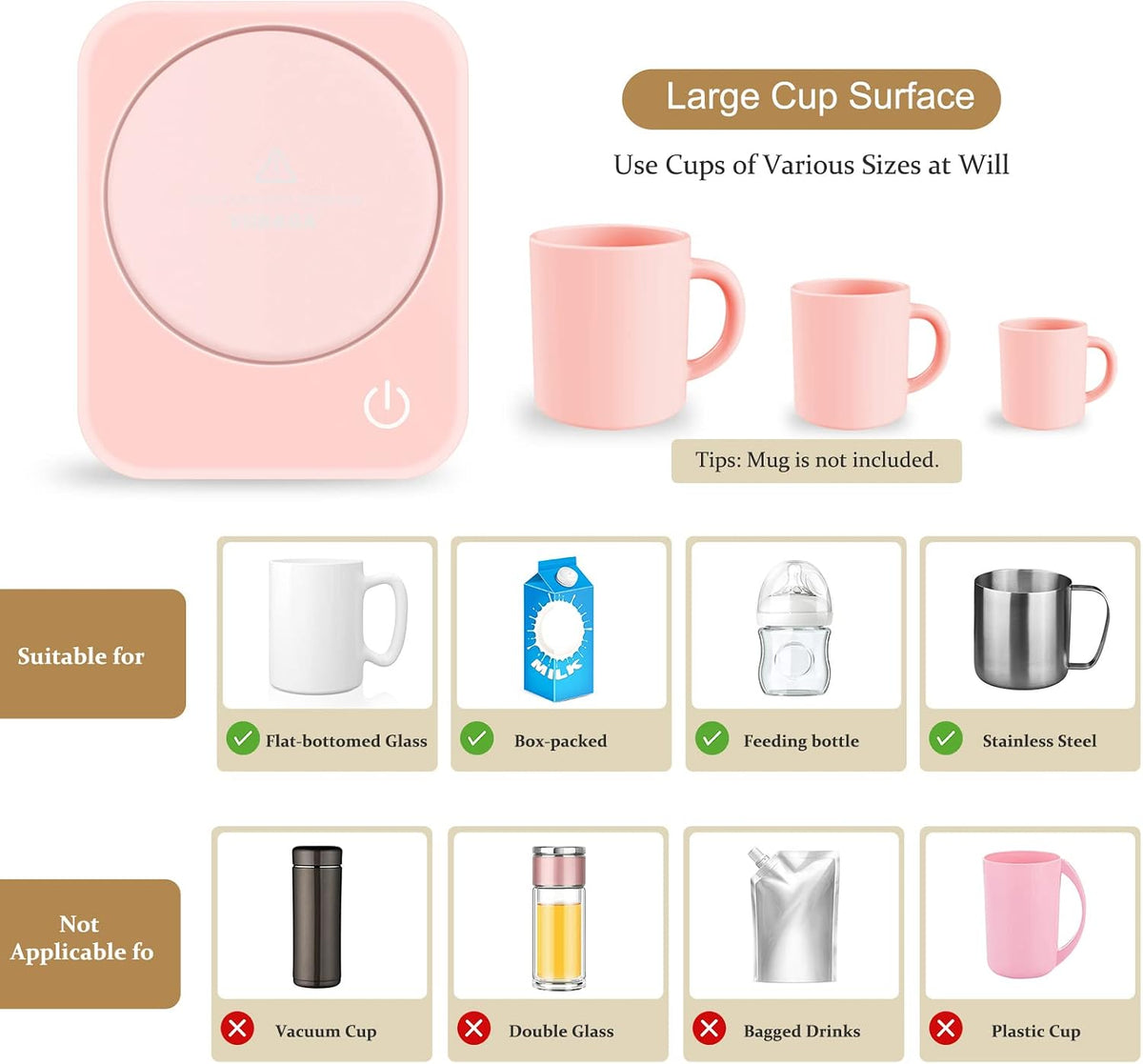 Coffee Mug Warmer for Desk with Auto Shut Off & 3-Temp Settings, Coffee Cup Warmer Galentines Day Gift Home Office Accessory, Perfect for Coffee, Tea, Milk (No Mug)