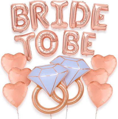 Rose Gold Bride To Be Balloons Set - Pack of 10 | Heart Bride Balloons | Engagement Ring Balloon | Bridal Shower Balloon for Bridal Shower Decorations | Bachelorette Party Decorations