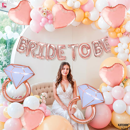 Rose Gold Bride To Be Balloons Set - Pack of 10 | Heart Bride Balloons | Engagement Ring Balloon | Bridal Shower Balloon for Bridal Shower Decorations | Bachelorette Party Decorations