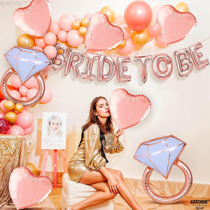 Rose Gold Bride To Be Balloons Set - Pack of 10 | Heart Bride Balloons | Engagement Ring Balloon | Bridal Shower Balloon for Bridal Shower Decorations | Bachelorette Party Decorations