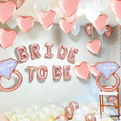 Rose Gold Bride To Be Balloons Set - Pack of 10 | Heart Bride Balloons | Engagement Ring Balloon | Bridal Shower Balloon for Bridal Shower Decorations | Bachelorette Party Decorations