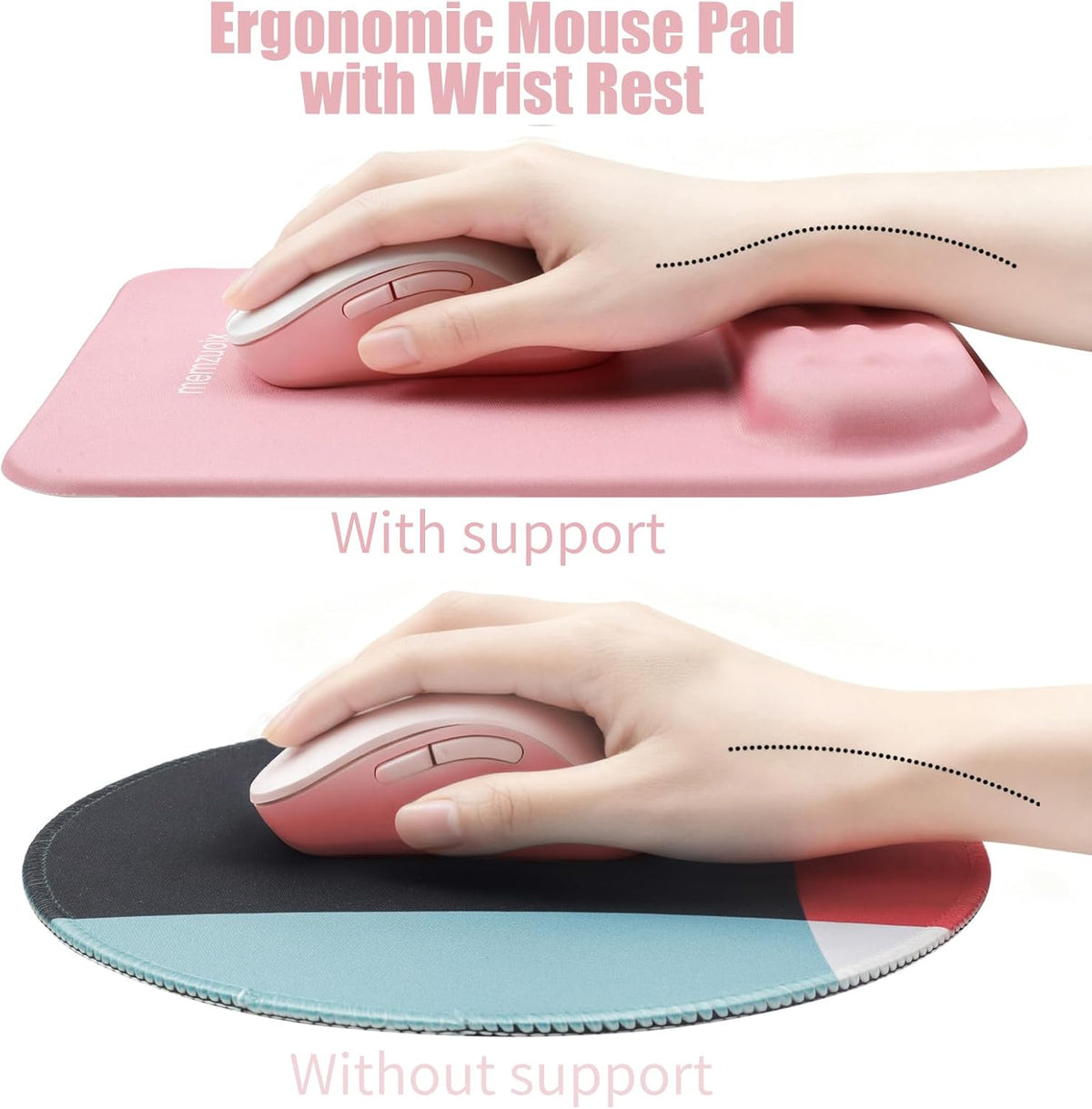 Pink Ergonomic Mouse Pad with Wrist Rest Support,Premium Memory Foam Cushioning for Pain Relief, Non-Slip PU Base for Stable Smooth Control - Perfect for Laptop, Computer, and Home Office