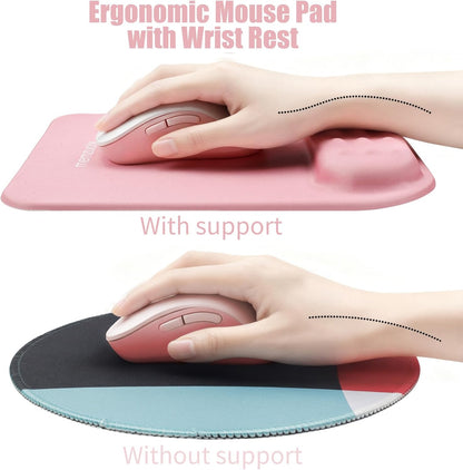 Pink Ergonomic Mouse Pad with Wrist Rest Support,Premium Memory Foam Cushioning for Pain Relief, Non-Slip PU Base for Stable Smooth Control - Perfect for Laptop, Computer, and Home Office