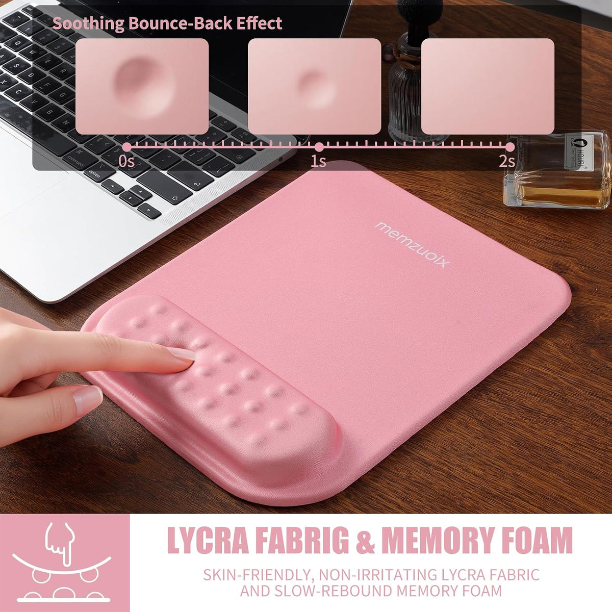 Pink Ergonomic Mouse Pad with Wrist Rest Support,Premium Memory Foam Cushioning for Pain Relief, Non-Slip PU Base for Stable Smooth Control - Perfect for Laptop, Computer, and Home Office